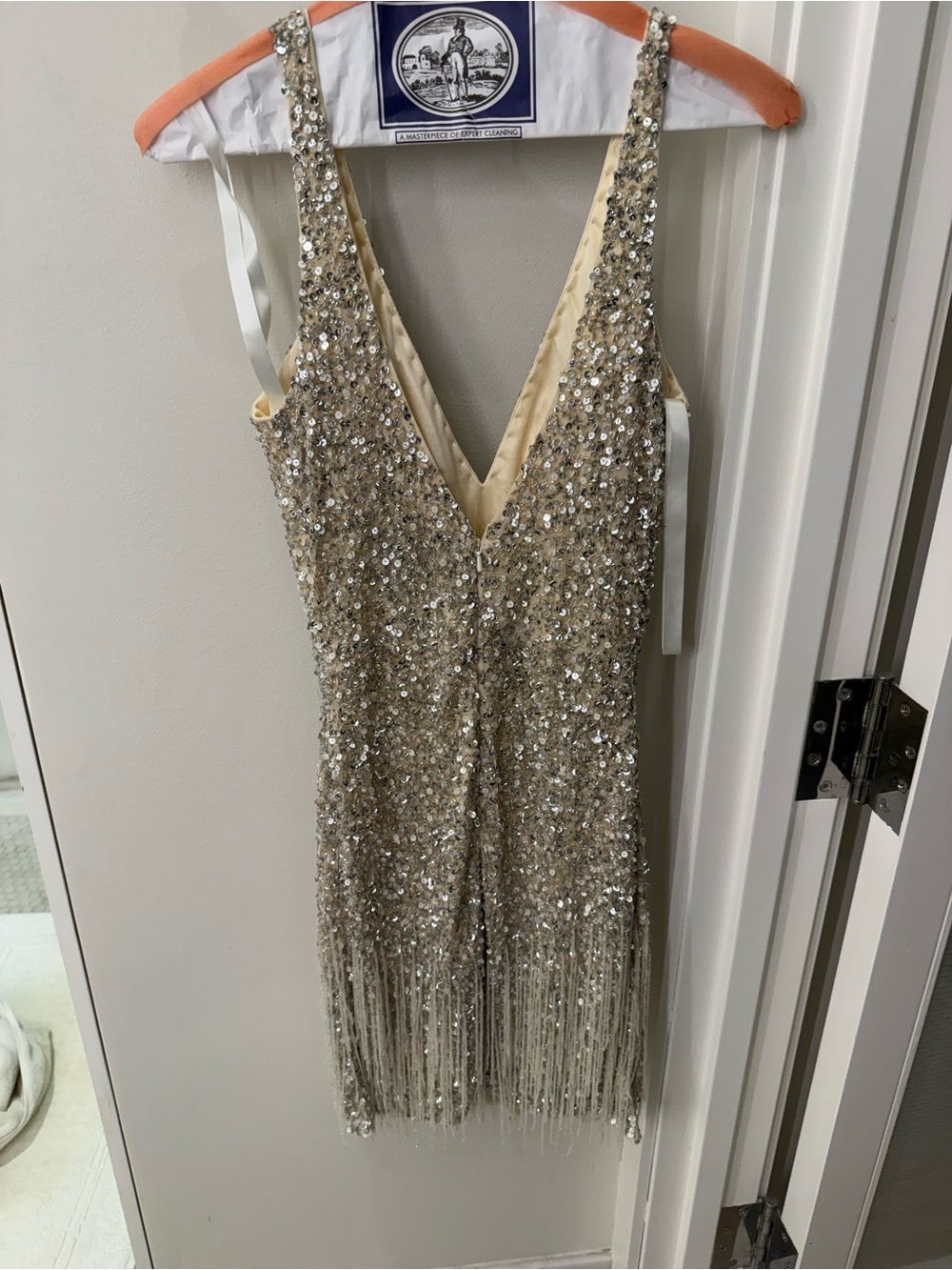Mac Duggel Sequin Fringe V-Neck Party Dress in Gold - Picture 5 of 6